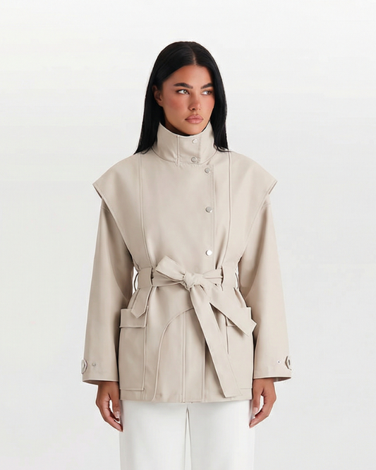 Lyra | Elegant Belted Jacket Cream Long Sleeve