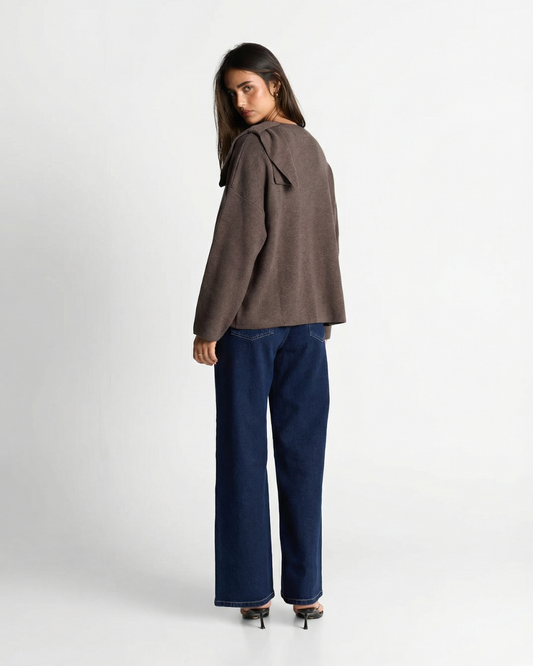 Margot | Oversized Cowl Neck Top Brown Long Sleeve