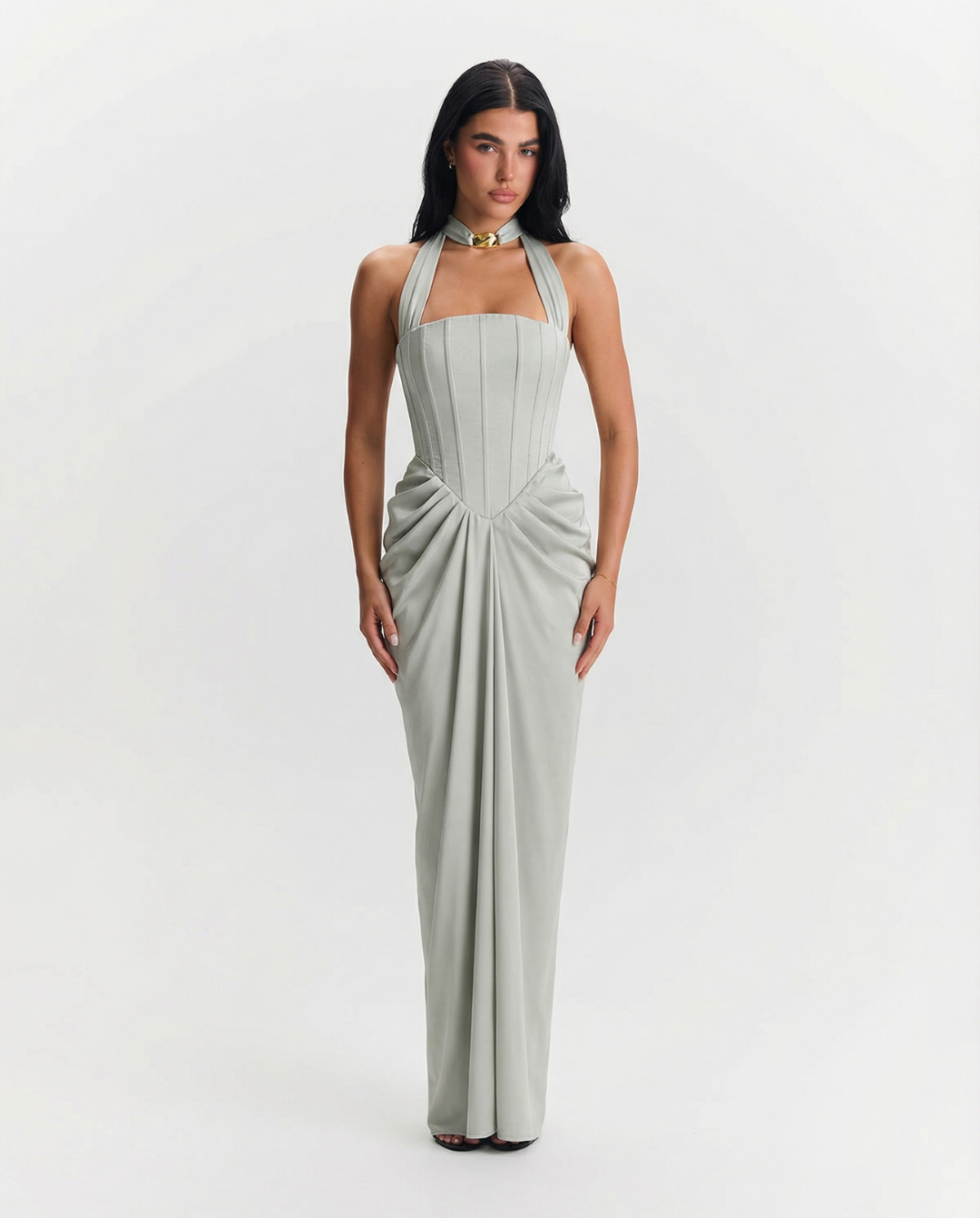Skye | Elegant Strapless Corset Maxi Dress Grey