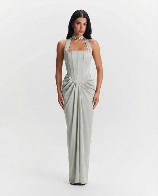 Skye | Elegant Strapless Corset Maxi Dress Grey