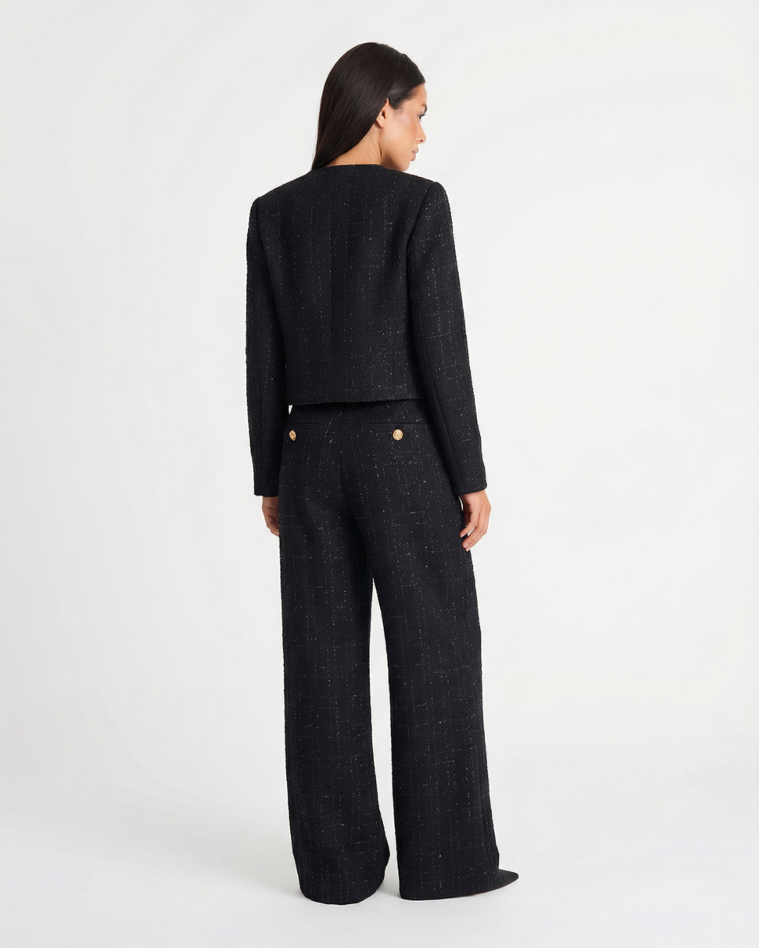 Audrey | Black Bouclé Gold Button Jacket Co-ord