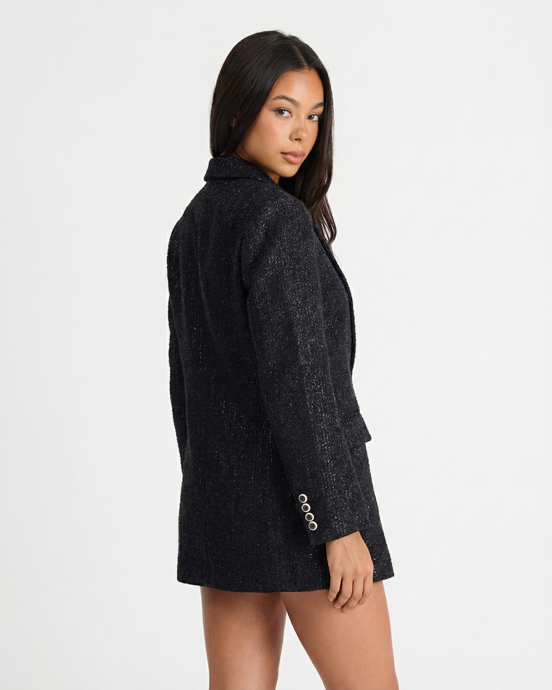 Vera | Oversized Tweed Blazer Black Double Breasted