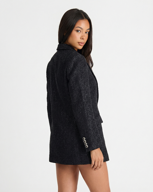 Vera | Oversized Tweed Blazer Black Double Breasted