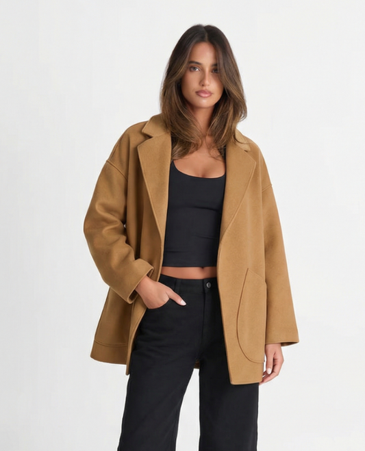 Fleur | Oversized Blazer Camel Longline Wool Tailored