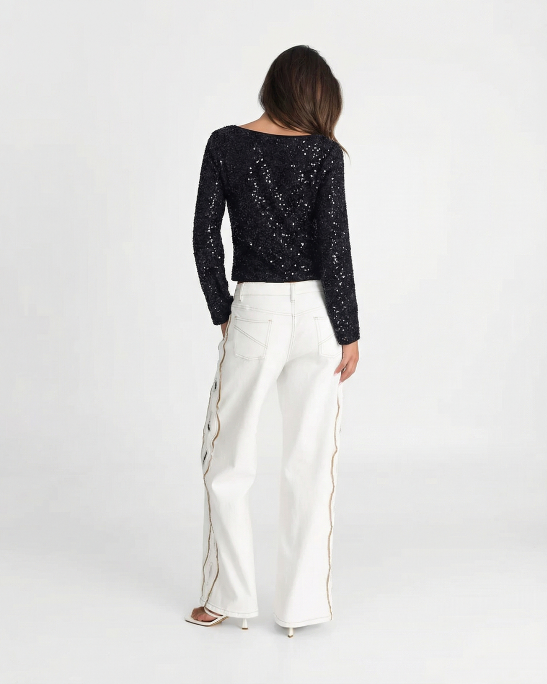 Aria | Sequin Top Black Long Sleeve Crop Boxy Embellished