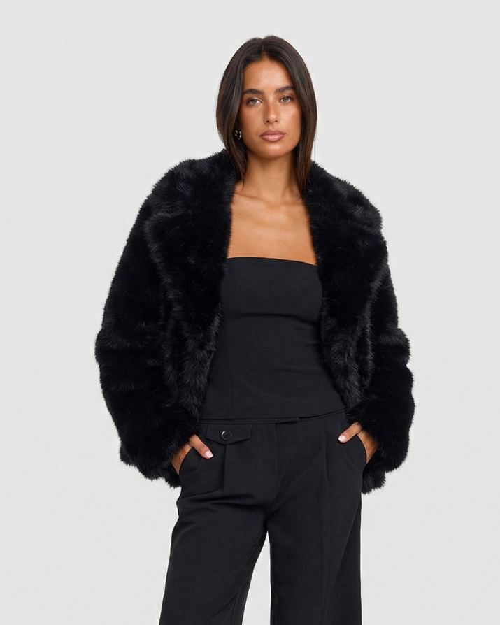 Liv | Faux Fur Coat Black Fluffy Oversized