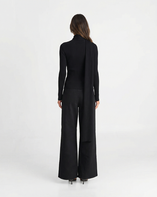 Margot | Ribbed Button Down Shirt Black Long Sleeve