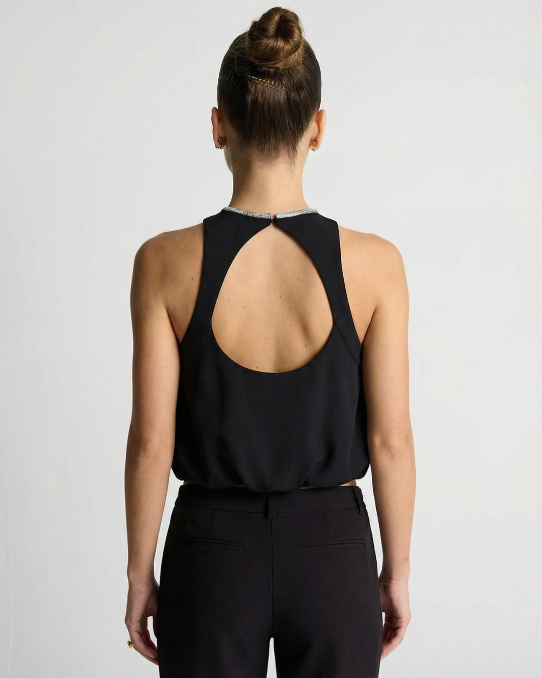 Romy | Elegant Halter Neck Top Black Keyhole Cut Out Sleeveless