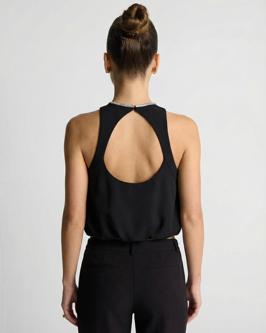 Romy | Elegant Halter Neck Top Black Keyhole Cut Out Sleeveless