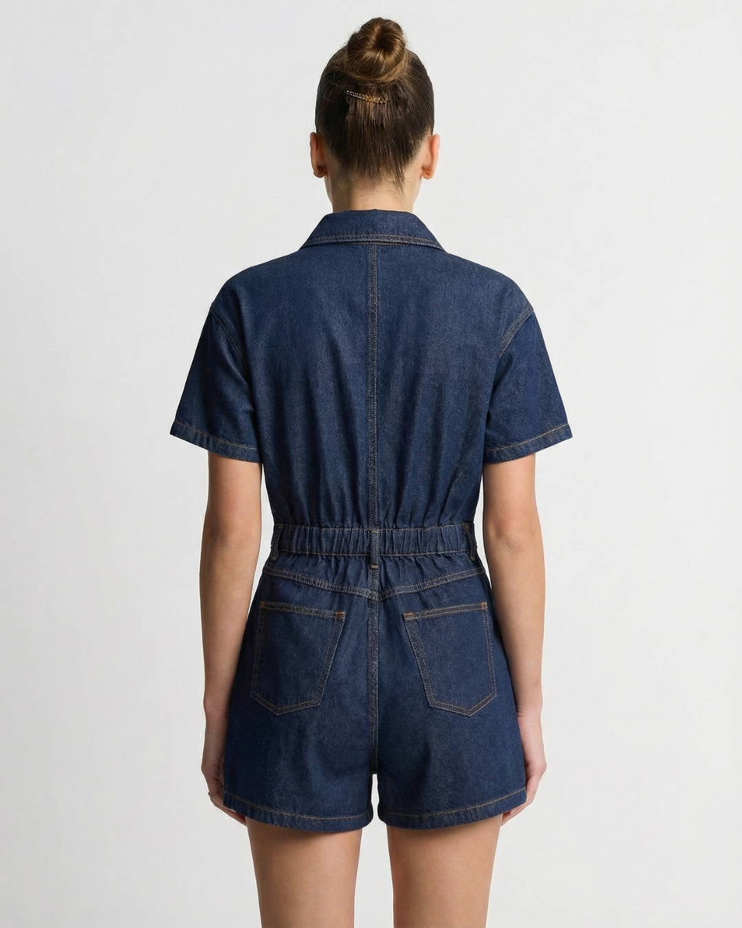 Haze | Casual Denim Shirt Romper Dark Blue Short Sleeve