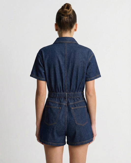 Haze | Casual Denim Shirt Romper Dark Blue Short Sleeve