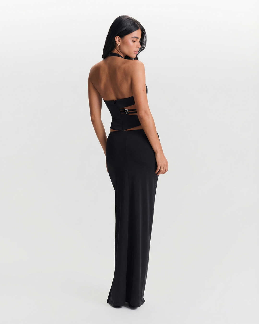 Viola | Halter Neck Top Black Cut Out V Neck Sleeveless