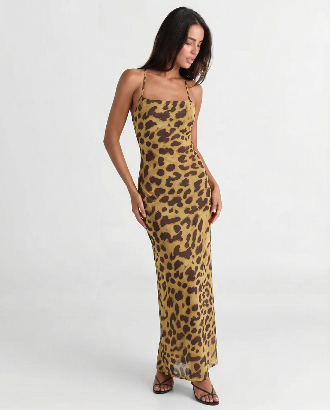 Mia | Casual Leopard Print Maxi Dress Brown