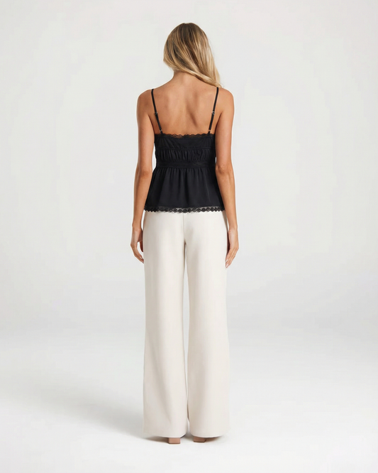 Ember | Elegant Lace Cami Top Black Button Front Peplum