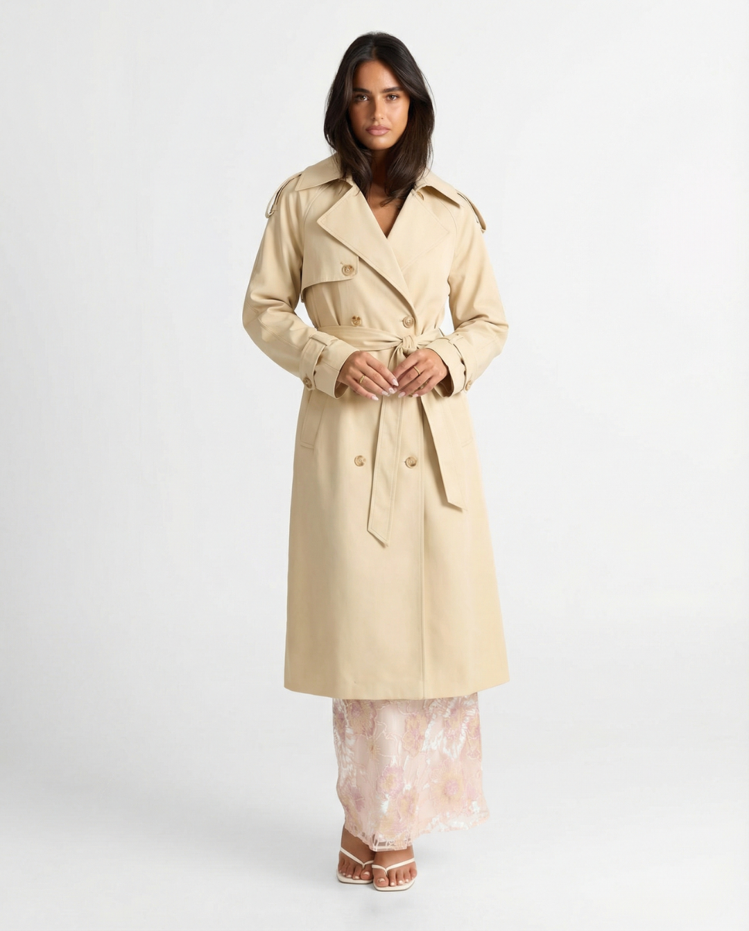 Margot | Trench Coat Cream Double Breasted Belted Long Sleeve