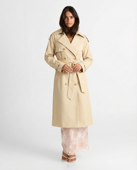Margot | Trench Coat Cream Double Breasted Belted Long Sleeve