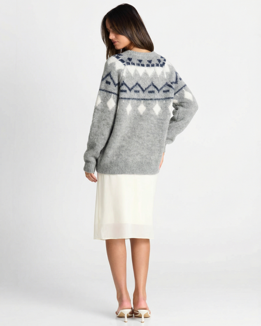 Rue | Casual Fair Isle Knitted Sweater Grey Blue