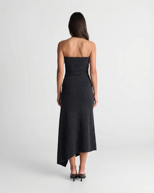 Vera | Wrap Midi Skirt Black Button Detail A Line