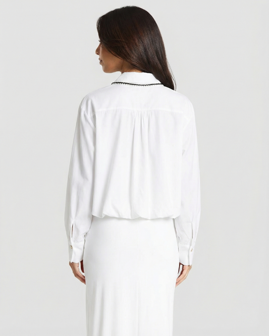 Lela | Smart Casual White Shirt Contrast Trim