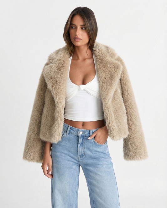 Nina | Winter Fluffy Faux Fur Jacket Beige