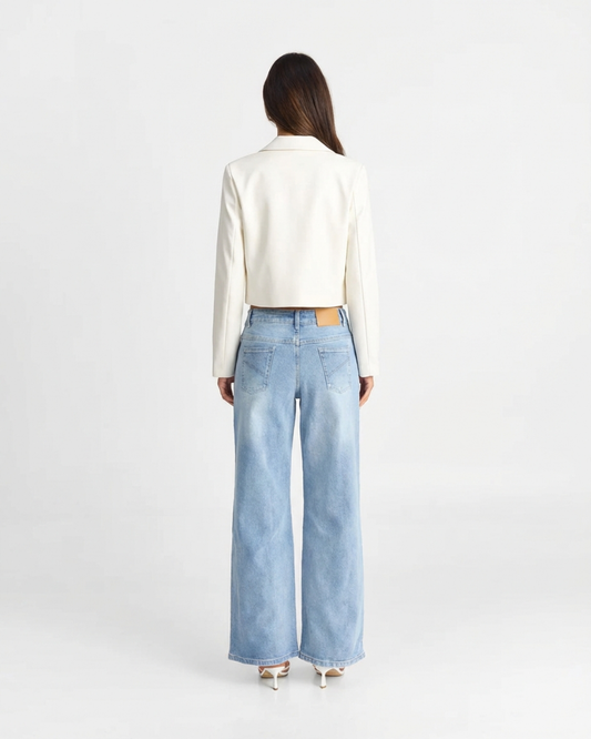 Vera | Cropped Blazer Cream Collared Button Front