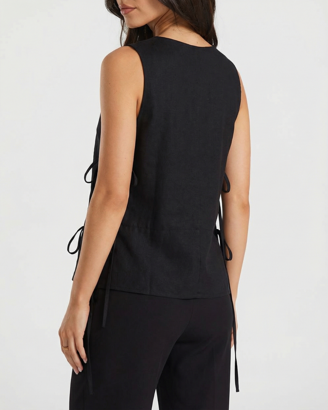 Willa | Black Tank Top Sleeveless Tie Side Cut Out Vest Top