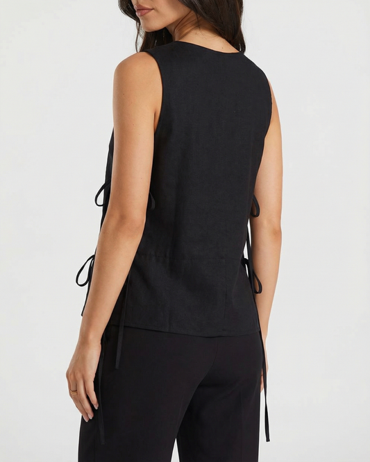 Willa | Black Tank Top Sleeveless Tie Side Cut Out Vest Top