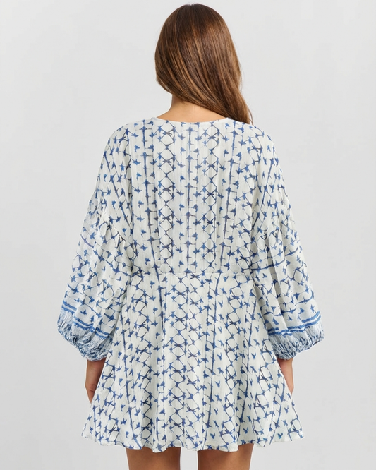 Lyla | Summer Printed Mini Dress Blue