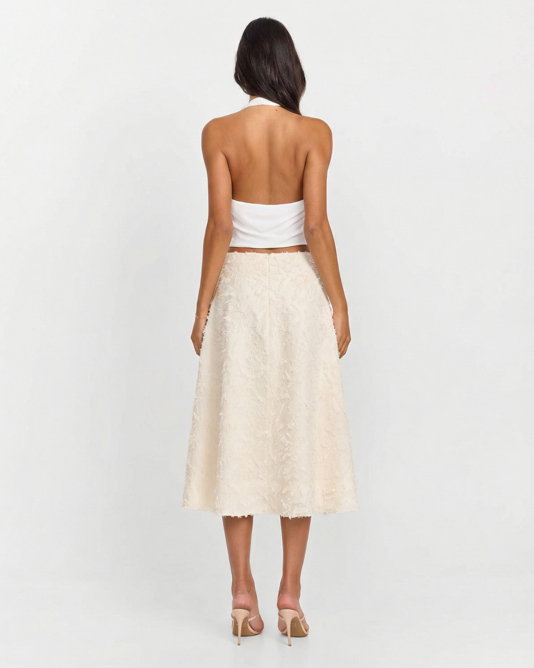 Ava | Elegant Midi Skirt Cream Textured A Line