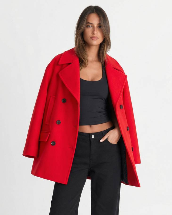 Lena | Double Breasted Coat Red Longline Oversized