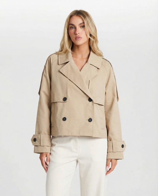 Margot | Cropped Double Breasted Trench Coat Cream Oversized