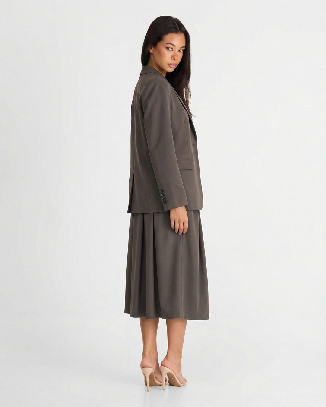 Thea | Blazer Dress Midi Skirt Set Brown Tailored