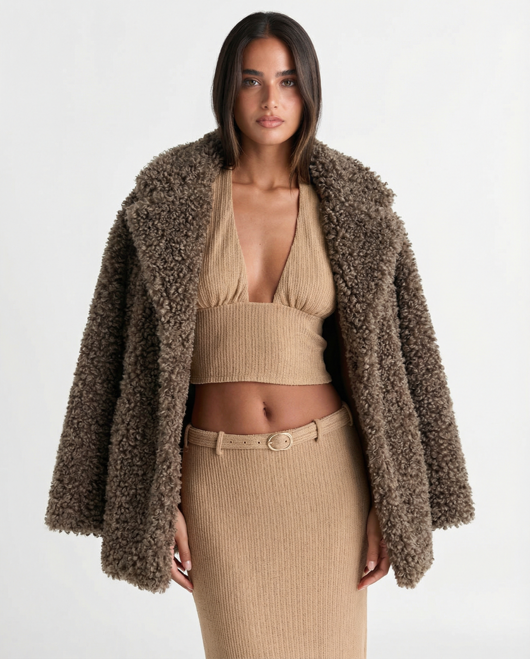 Margot | Oversized Faux Fur Coat Brown Textured