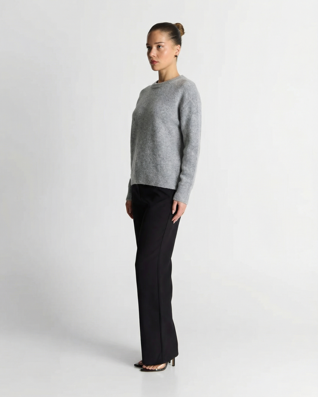 Camille | Winter Knitted Top Grey Long Sleeve Crew Neck