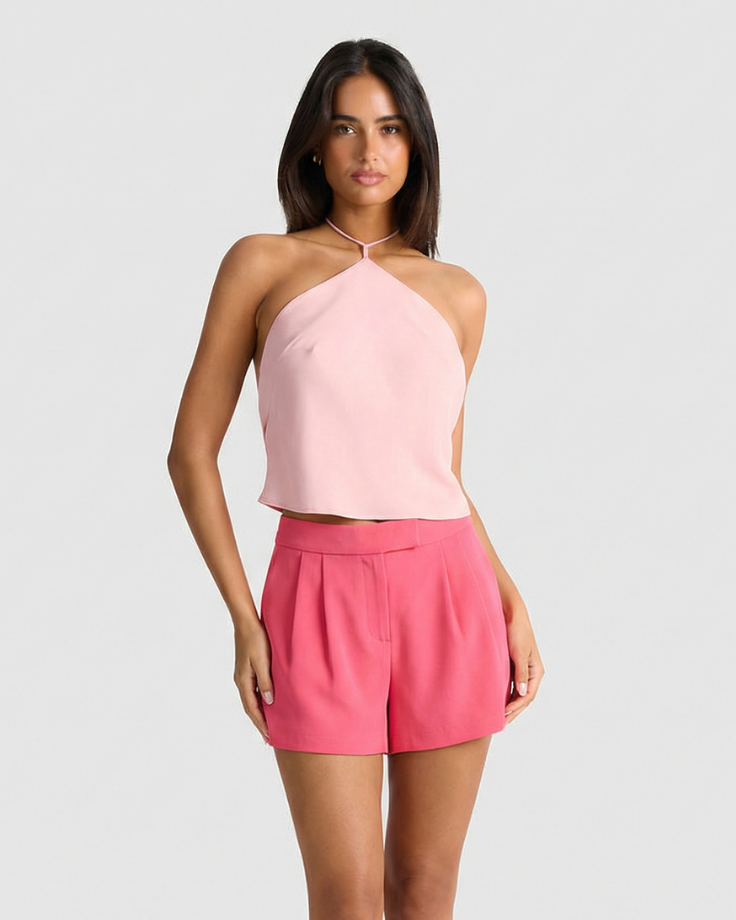 Nell | Elegant Pink Tailored Shorts High Waisted Pleated