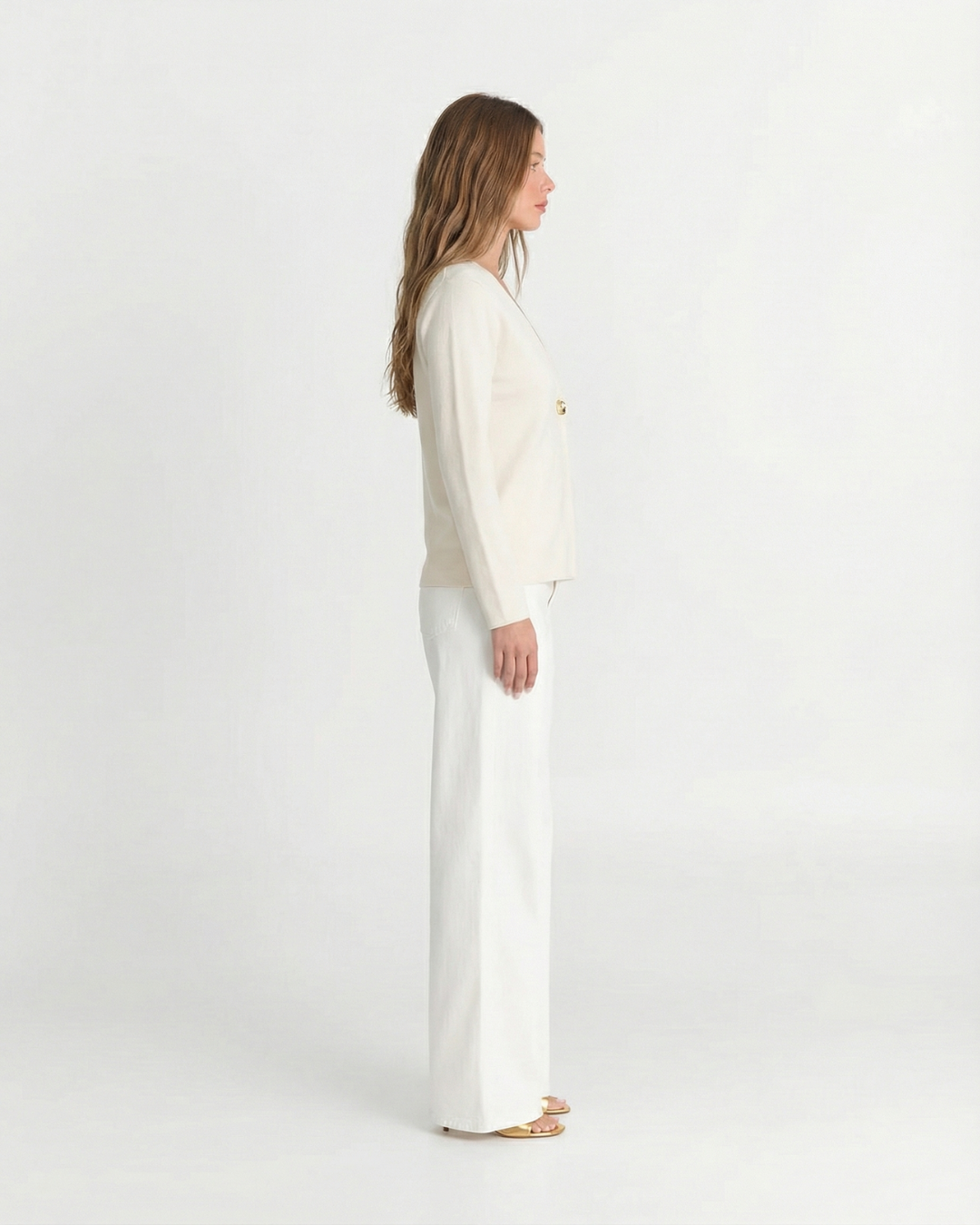Margot | V Neck Cardigan Cream Long Sleeve Button Up