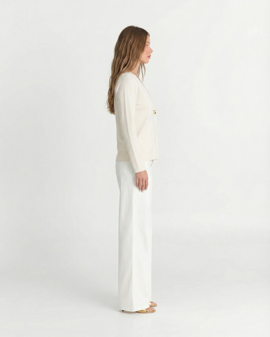 Zoe | Knitted Cardigan Cream V Neck Long Sleeve