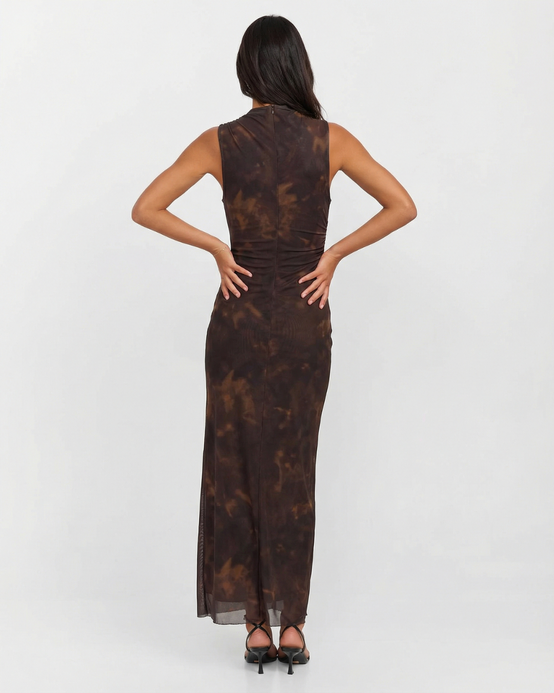 Pia | Elegant Ruched Mesh Maxi Dress