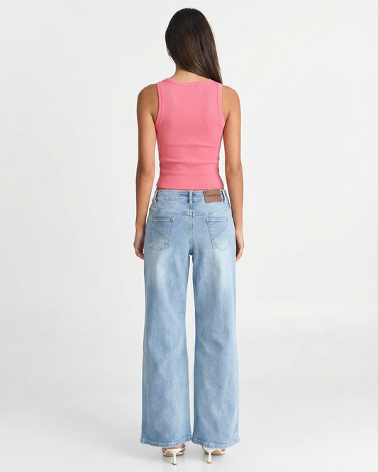 Sage | Summer Tank Top Pink Ribbed Sleeveless Fitted