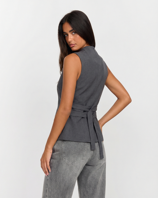 Rue | Sleeveless Blazer Grey Double Breasted Fitted Tailored