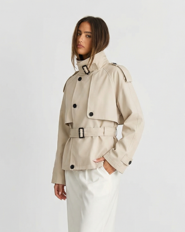 Romy | Smart Casual Belted Trench Jacket Cream Long