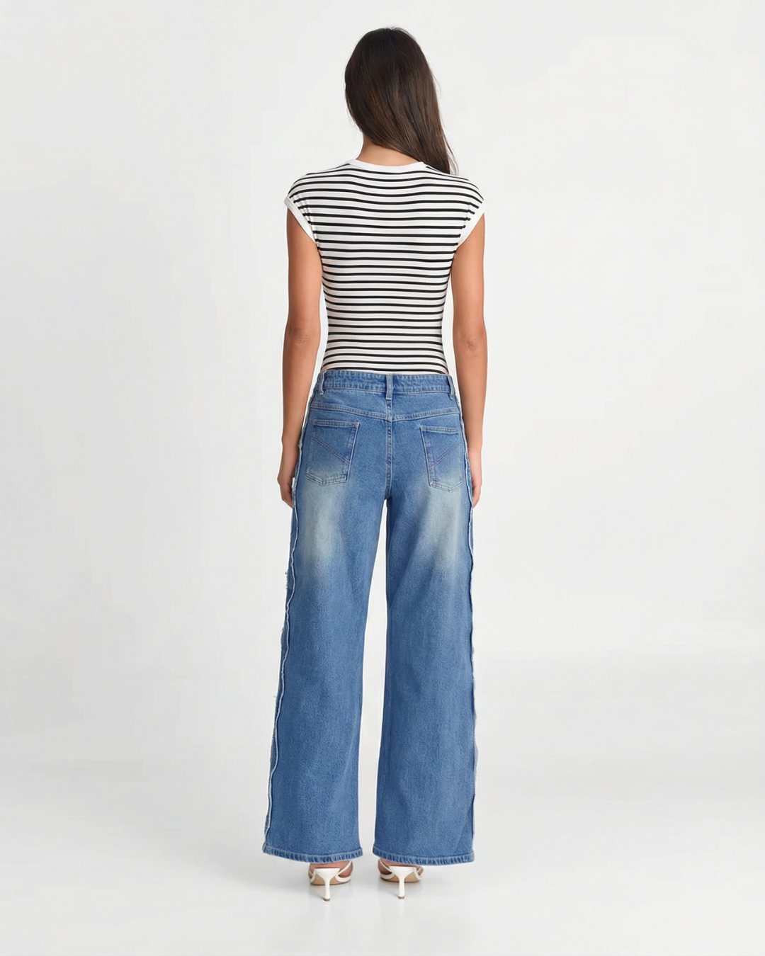 Kit | Striped T Shirt White Black Casual Cap Sleeve