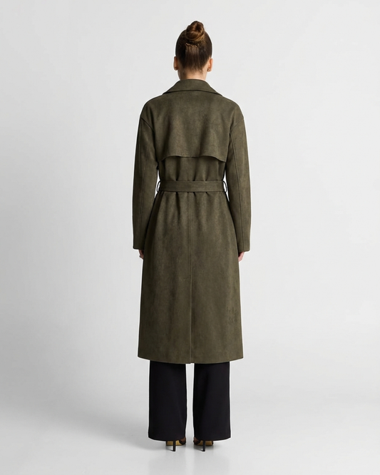 Orla | Casual Longline Trench Coat Khaki Double Breasted