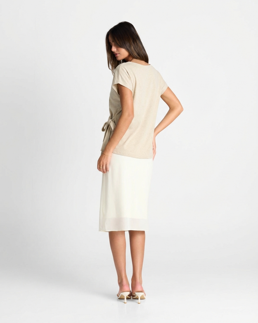 Alma | Casual Knitted Co Ord Cream Two Piece Set Short Sleeve