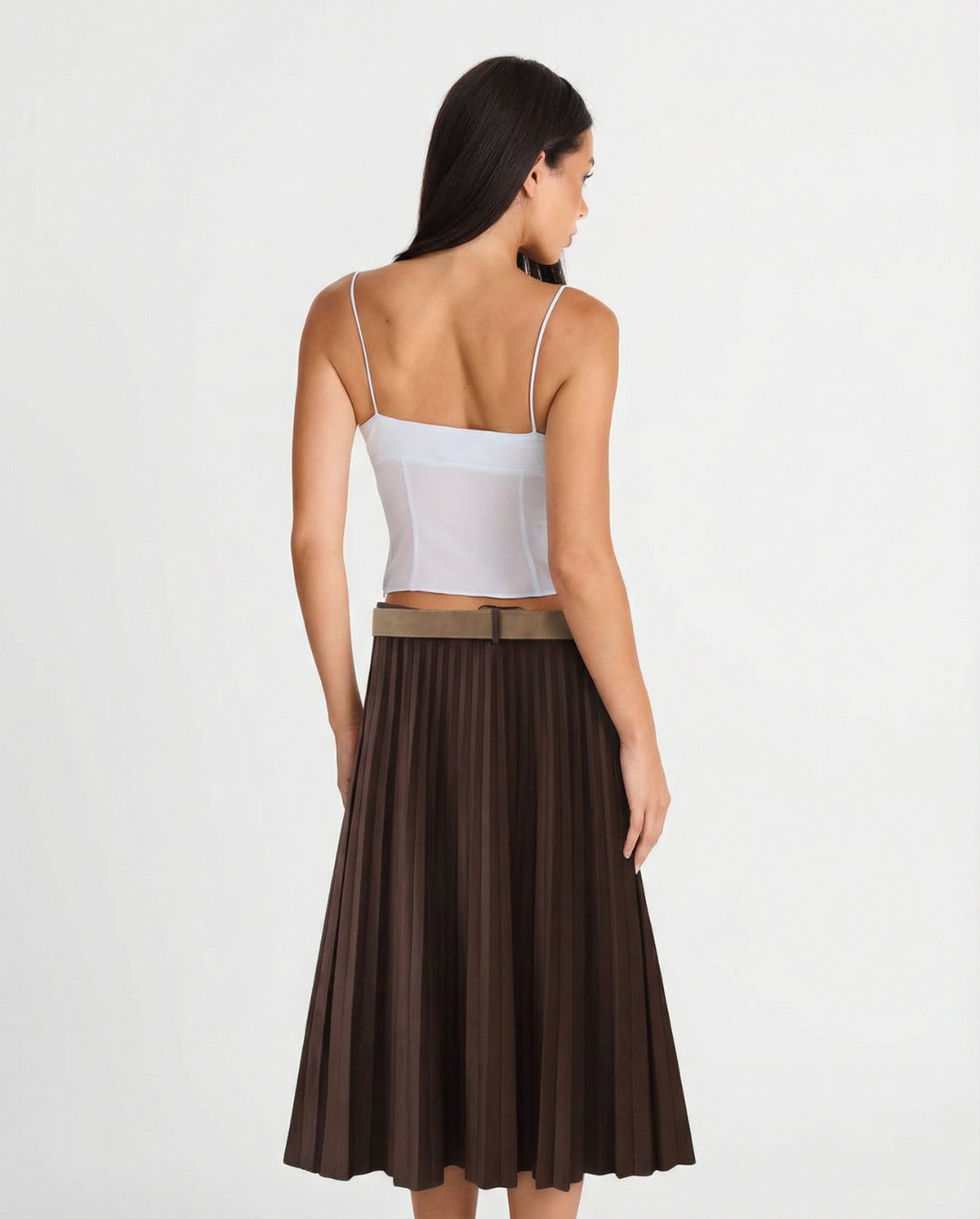 Gemma | Elegant Pleated Midi Skirt Cream Belted
