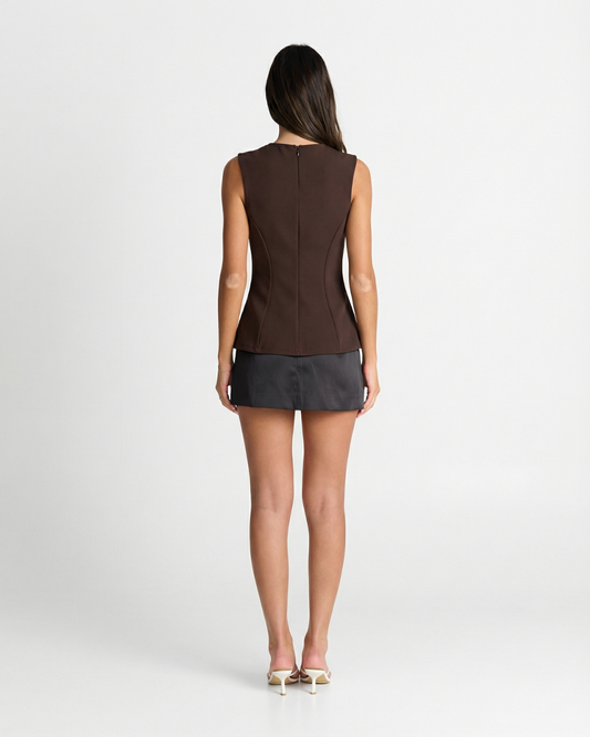 Dove | Elegant Peplum Top Black Fitted Sleeveless Tailored