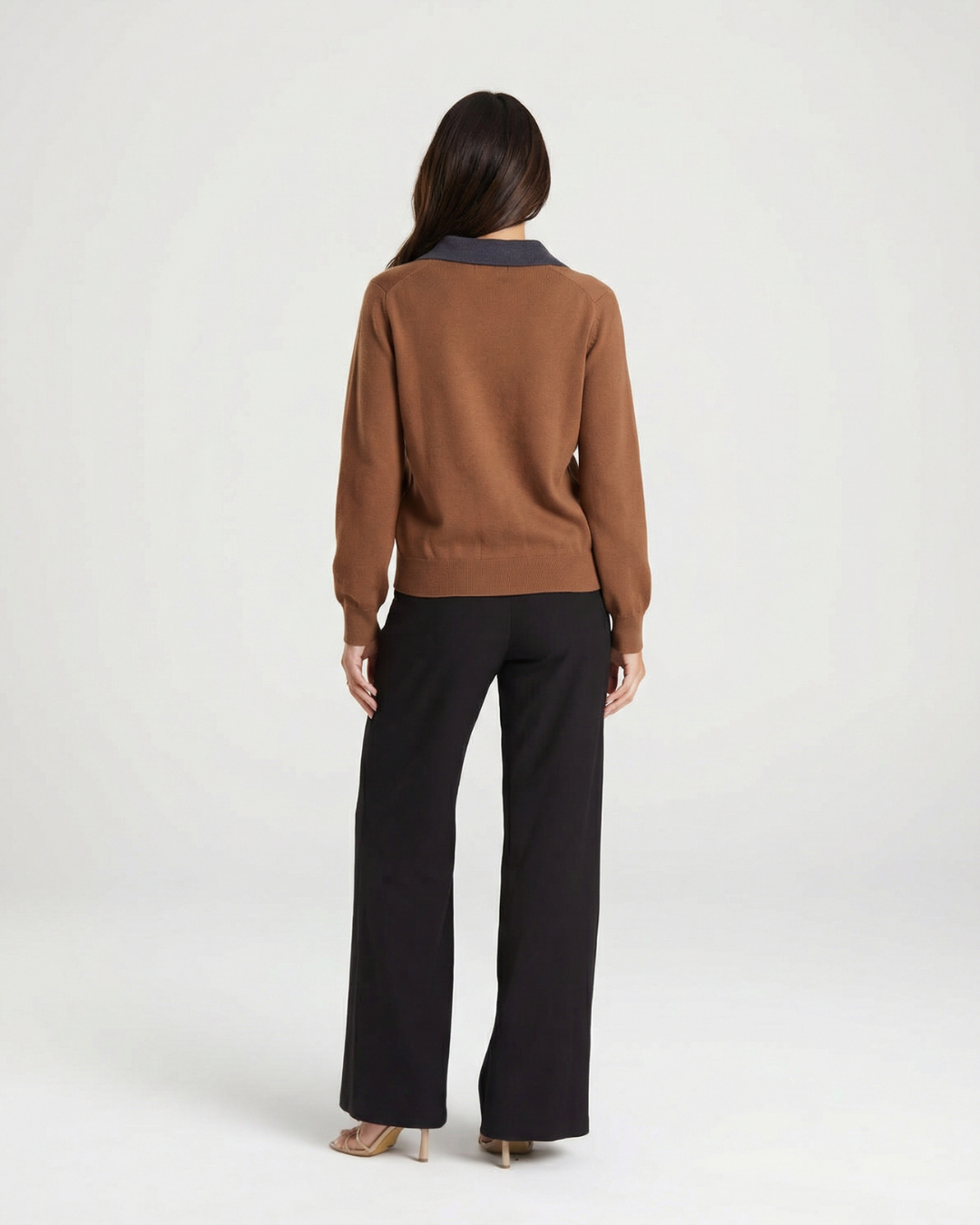 Chloe | Brown Classic Argyle Knit Long Sleeve Polo Jumper