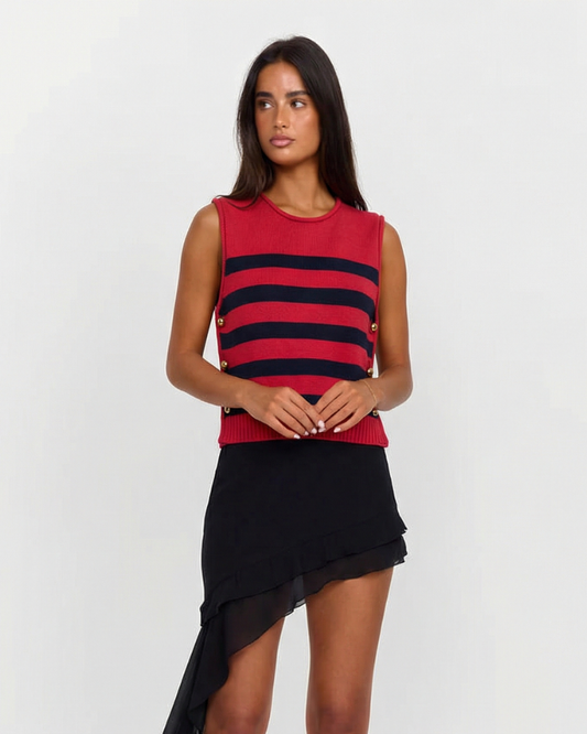 Stella | Ribbed Sleeveless Sweater Vest Red Striped Black