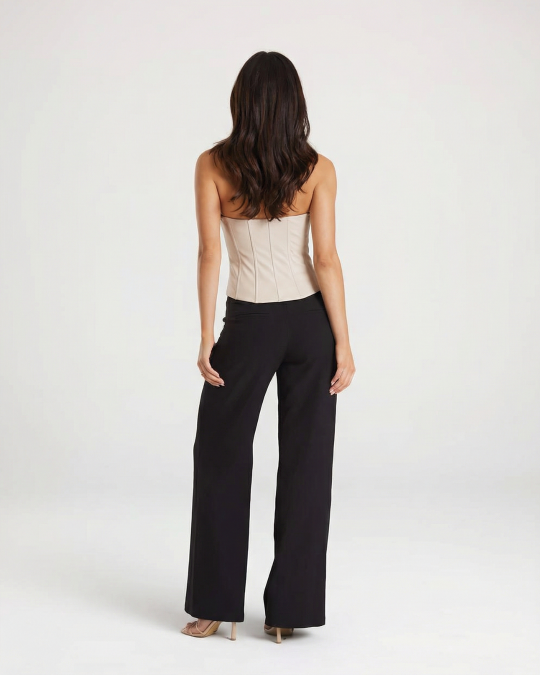 Thea | Smart Casual Peplum Top Strapless Grey Tailored Pleated