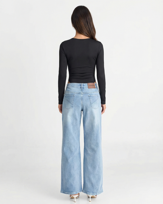 Stella | Casual Long Sleeve Bodysuit Black Crew Neck